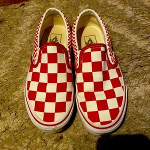 Red checkered slip on vans